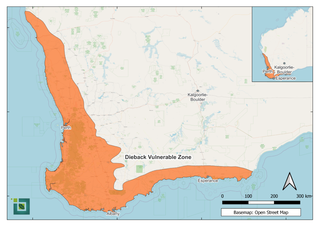 Phytophthora vulnerable zone in WA